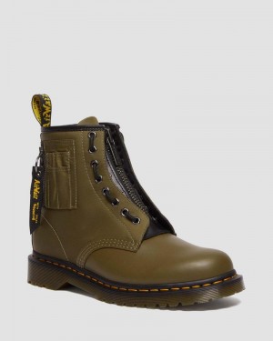 Dr Martin Martens 1460 Ben Alpha Industries Nylon & Leather Lace Up Boots Boots Olive/Black | LB59-H2MH