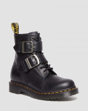 Dr Martin Martens 1460 Buckle Pull Up Leather Lace Up Boots (Pull Up) Boots Black | CX10-I4QH