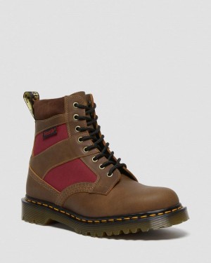 Dr Martin Martens 1460 Made in England Padded Panel Lace Up Boots (Dockyard+Ventile+E.H. Suede) Boots Brown / Oxblood | AB58-V3RJ