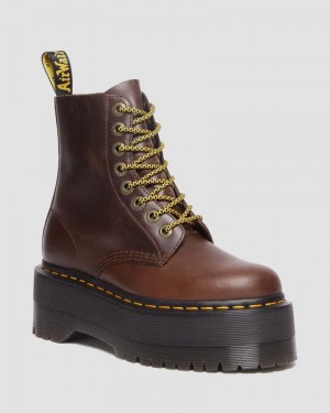 Dr Martin Martens 1460 Pascal Max Pull Up Leather Platform Boots Platforms Boots Dark Brown | UQ35-T4XD