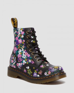 Dr Martin Martens 1460 Pascal - Vintage Floral Leather Lace Up Boots (Vintage Floral Backhand) Boots Black / Multi | BJ69-B2EW