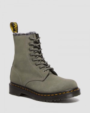 Dr Martin Martens 1460 Serena Faux Fur Lined Nubuck Lace Up Boots (Milled Nubuck Wp) Boots Nickel Grey | JJ90-F4MB