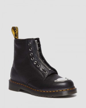 Dr Martin Martens 1460 Toe Plate Lunar Leather Jungle Zip Boots (Milled Nappa) Boots Black | VY09-V1RH