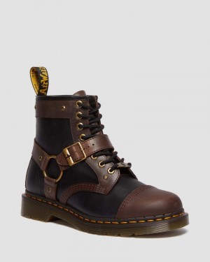 Dr Martin Martens 1460 WB Mad Max Leather Lace Up Boots (Old Harness) Boots Black / Brown | XK69-Y4LM