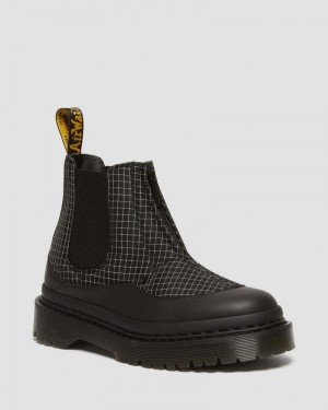 Dr Martin Martens 2976 Bex Ripstop Grid Chelsea Boots (Sorento+Grip Ripstop) Platforms Boots Black / Black / White | JG43-T3VZ