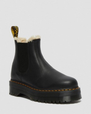 Dr Martin Martens 2976 Faux Fur Lined Platform Chelsea Boots (Pisa) Platforms Boots Black | NK82-N9KG