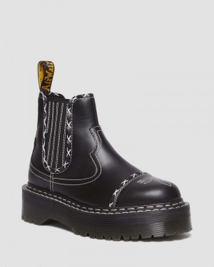 Dr Martin Martens 2976 Gothic Americana Leather Platform Chelsea Boots (Wanama) Platforms Boots Black | IW10-G7UC