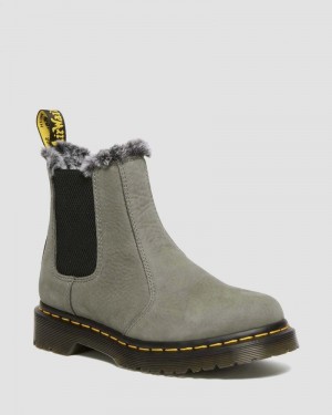 Dr Martin Martens 2976 Leonore Faux Fur Lined Nubuck Chelsea Boots (Milled Nubuck Wp) Boots Nickel Grey | PL49-F5QQ