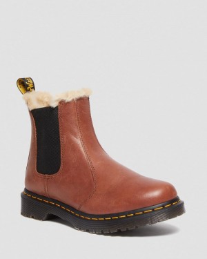 Dr Martin Martens 2976 Leonore - Faux Fur-Lined Chelsea Boots (Farrier) Boots Tan | TG29-P6VK