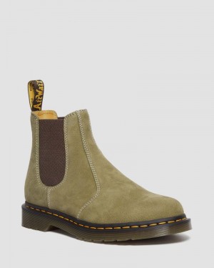 Dr Martin Martens 2976 Tumbled Nubuck Leather Chelsea Boots (Tumbled Nubuck) Boots Muted Olive | PN57-H7OW