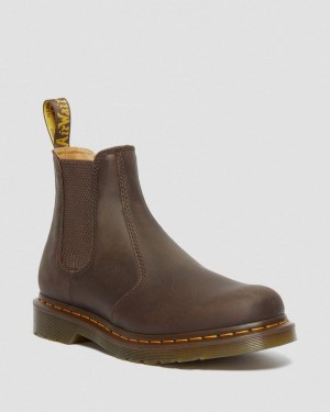 Dr Martin Martens 2976 Yellow Stitch Crazy Horse Leather Chelsea Boots (Crazy Horse) Boots Dark Brown | QE60-X3KM