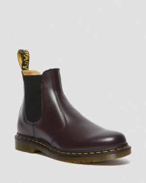 Dr Martin Martens 2976 Yellow Stitch Smooth Leather Chelsea Boots (Smooth Leather) Boots Burgundy | EW23-T6DK