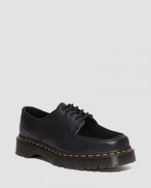 Dr Martin Martens 5-Eye Bex Square Toe Hair-On & Leather Shoes (Lucido + Hair On) Shoes Black | TG65-I6EX