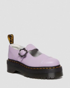 Dr Martin Martens Addina Flower Buckle Leather Platform Shoes (Milled Nappa) Platforms Shoes Lilac | LU97-I8OT