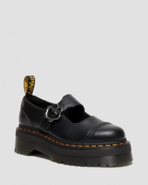 Dr Martin Martens Addina Flower Buckle Leather Platform Shoes (Milled Nappa) Platforms Shoes Black | TK24-B0IV