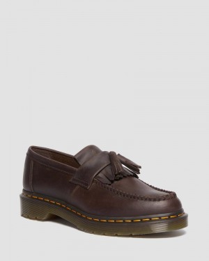 Dr Martin Martens Adrian Crazy Horse Leather Tassel Loafers (Crazy Horse) Shoes Dark Brown | LS89-B0UV