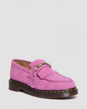 Dr Martin Martens Adrian Snaffle Repello Emboss Suede Kiltie Loafers (Repello Calf Suede Python Emboss) Shoes Thrift Pink | PF97-X2VD