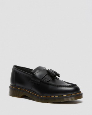 Dr Martin Martens Adrian Yellow Stitch Leather Tassel Loafers (Smooth Leather) Shoes Black | XL13-D2PN