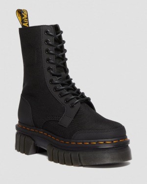 Dr Martin Martens Audrick 10-Eye Poly & Leather Platform Boots (Ajax+Extra Tough 50/50) Boots Black | AD45-Q2ES