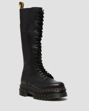 Dr Martin Martens Audrick 20-Eye Leather Knee High Platform Boots (Nappa Lux) Platforms Boots Black | QO14-M0RO