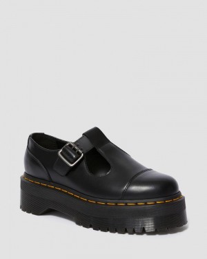 Dr Martin Martens Bethan Polished Smooth Leather Platform Shoes (Polished Smooth) Platforms Shoes Black | OW77-O5DF