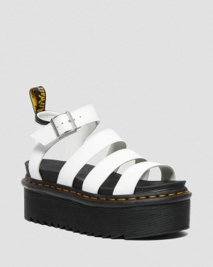 Dr Martin Martens Blaire Hydro Leather Platform Strap Sandals (Hydro Leather) Platforms Sandals White | JS49-Y4AR