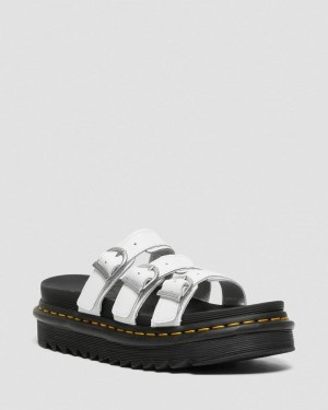 Dr Martin Martens Blaire Leather Slide Sandals (Hydro Leather) Platforms Sandals White | PG16-V7SG