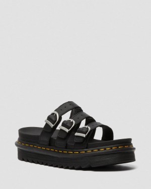 Dr Martin Martens Blaire Leather Slide Sandals (Hydro Leather) Platforms Sandals Black | UI34-N1HX