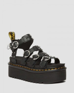 Dr Martin Martens Blaire Piercing Leather Platform Sandals (Athena) Platforms Sandals Black | YE36-T8AH