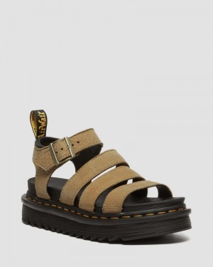 Dr Martin Martens Blaire Tumbled Nubuck Leather Sandals (Tumbled Nubuck) Sandals Savannah Tan | XQ87-Z5EJ