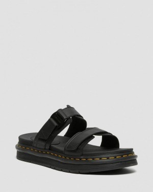 Dr Martin Martens Chilton Men's Leather Slide Sandals (Hydro Leather) Sandals Black | IZ99-X6FK