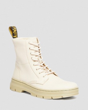 Dr Martin Martens Combs Canvas Casual Boots (Canvas+Milled Coated Leather) Boots Parchment Beige | FG02-O0UW