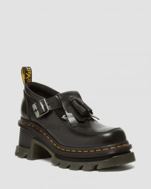 Dr Martin Martens Corran Atlas Leather Mary Jane Heeled Shoes (Atlas) Shoes Black | WC83-C2AJ