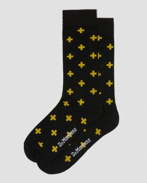 Dr Martin Martens Docs Cross Logo Organic Cotton Blend Socks (Cotton Blend) Socks Black+Yellow | GK70-P7WR