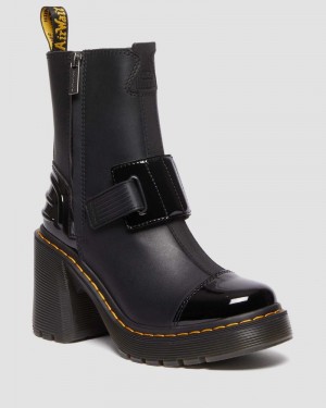 Dr Martin Martens Gaya Alternative Leather Heeled Chelsea Boots (Sendal + Soft Patent Pu) Platforms Boots Black | JD66-J4MH