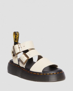 Dr Martin Martens Gryphon Pisa Leather Platform Sandals (Pisa) Platforms Sandals Parchment Beige | HE16-Z3OH