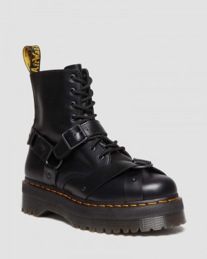 Dr Martin Martens Jadon Boot Harness Leather Platforms (Paris) Platforms Boots Black | OP45-L9XW