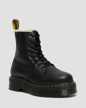 Dr Martin Martens Jadon Boot Leather Faux Fur Lined Platforms (Pisa) Platforms Boots Black | YU62-V2PJ