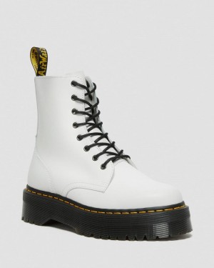 Dr Martin Martens Jadon Boot Smooth Leather Platforms (Polished Smooth) Platforms Boots White | IE77-P2BU