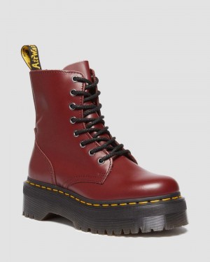 Dr Martin Martens Jadon Boot Smooth Leather Platforms (Polished Smooth) Platforms Boots Red | GV47-K6UN