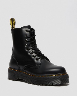 Dr Martin Martens Jadon Boot Smooth Leather Platforms (Polished Smooth) Platforms Boots Black | RG60-E4EA