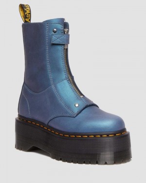 Dr Martin Martens Jetta Hi Max Metallic Leather Platform Boots (Pull Up Shift) Shoes Deep Blue | BQ12-V3YV