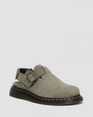 Dr Martin Martens Jorge II Faux Fur Lined Nubuck Slingback Mules (Milled Nubuck Wp) Sandals Nickel Grey | NA90-I1TM