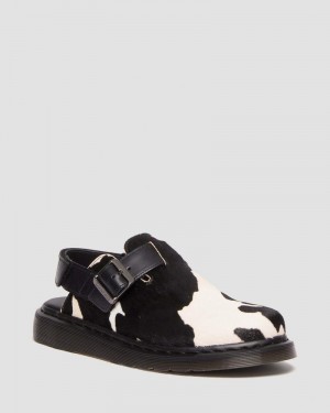 Dr Martin Martens Jorge II Hair-on Animal Print Slingback Mules (Hair On + Atlas) Sandals Black / White | DI74-Z6HP