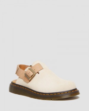 Dr Martin Martens Jorge II Suede & Leather Slingback Mules (E.H.Suede+Carrara) Sandals Parchment Beige/Beige | VP38-X1HM