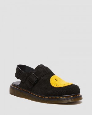 Dr Martin Martens Jorge Smiley Napped Suede Slingback Mules (Long Napped Suede) Sandals Black | ON23-J7VI