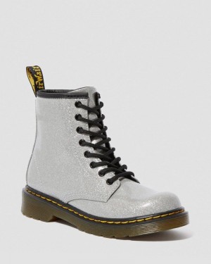 Dr Martin Martens Junior 1460 Glitter Lace Up Boots (Coated Glitter) Shoes Silver | KS78-F1VX