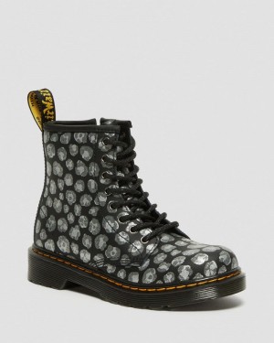 Dr Martin Martens Junior 1460 Leopard Hydro Leather Lace Up Boots (Loud Leopard K Hydro) Boots Black | ZO73-R2AD