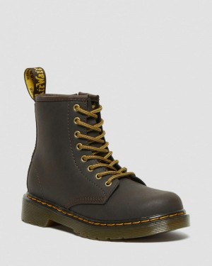 Dr Martin Martens Junior 1460 Wildhorse Leather Lace Up Boots (Wildhorse Lamper) Boots Dark Brown | LR65-U1PE