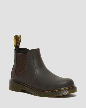 Dr Martin Martens Junior 2976 Wildhorse Leather Chelsea Boots (Wildhorse Lamper) Boots Dark Brown | CW01-H8OH